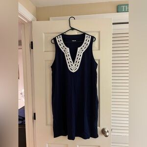 Lands' End Navy Dress with White Detailing